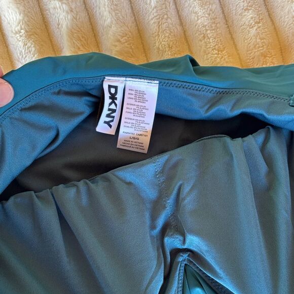 DKNY Ruffle Bandeau One-Piece Swimsuit Teal Blue Green Size L NWT - Picture 5 of 6